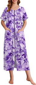 Ekouaer Women Robe Zipper Front Short Sleeve Mid-Calf - Comfortable