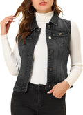 Allegra K Women's Pocketed Washed Denim Vest Jacket for Casual Wear