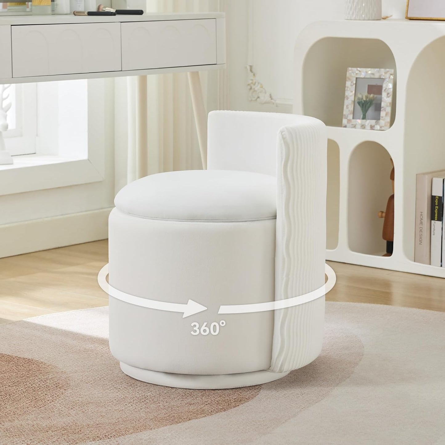 Velvet Vanity Chair with Storage and 360 Swivel Design