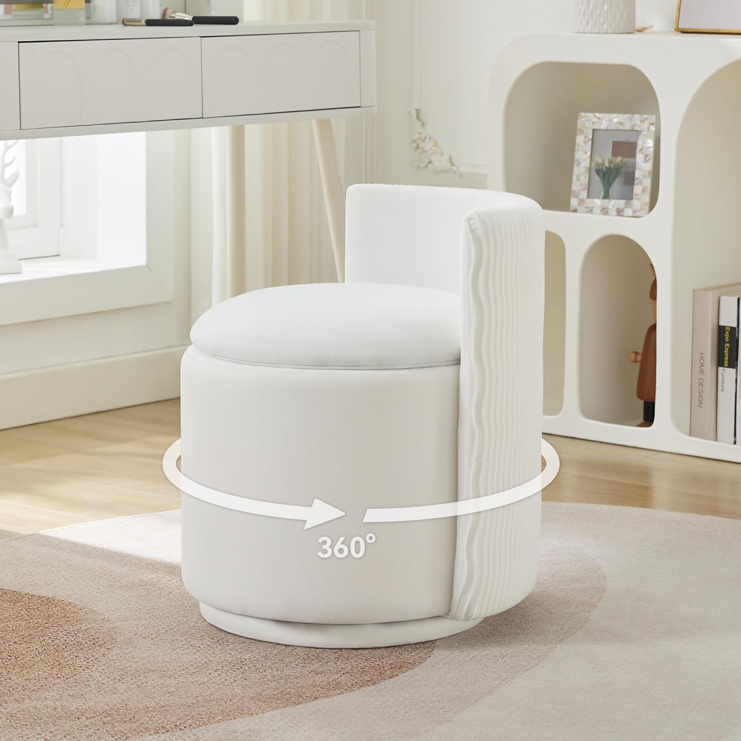 Velvet Vanity Chair with Storage and 360 Swivel Design