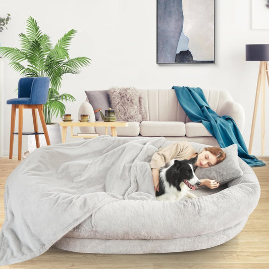 Human Dog Bed for Adults and Kids, 70in x 33in x 12in Grey