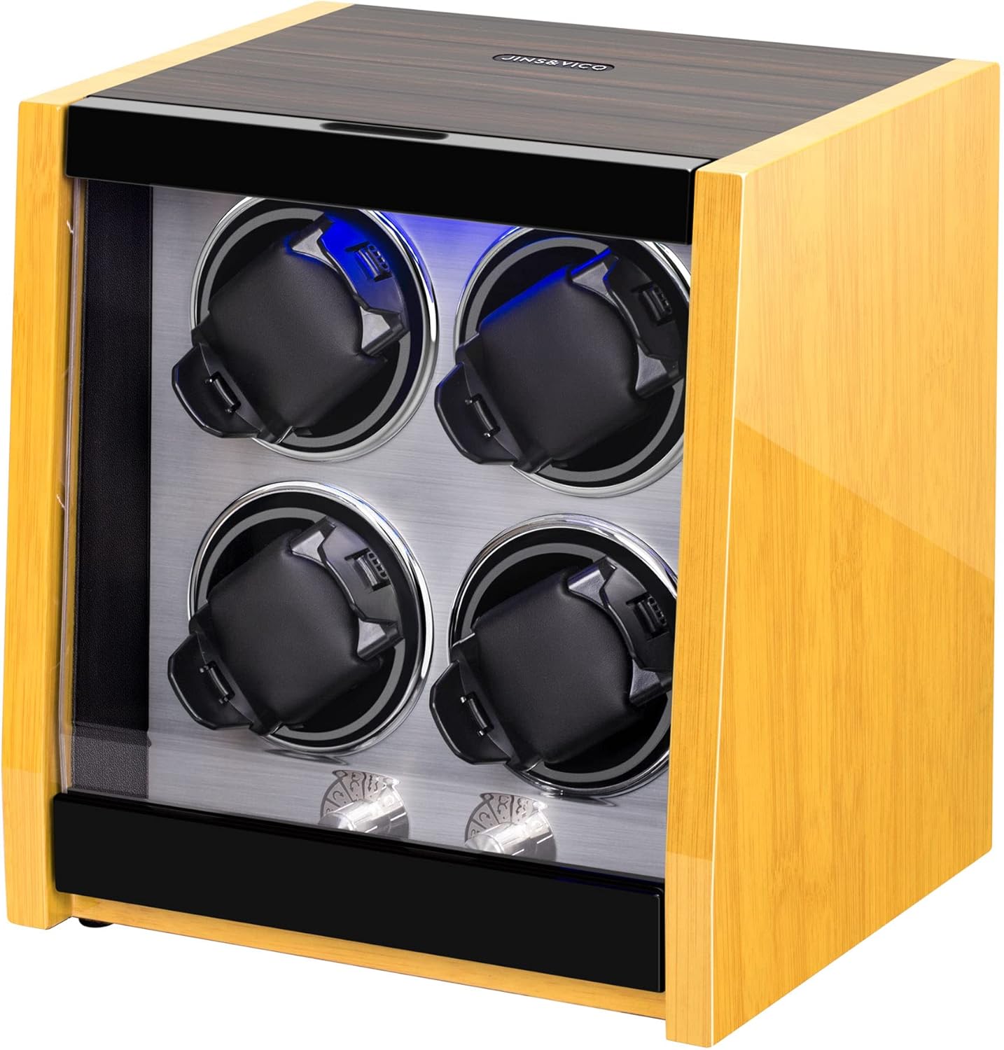 Bamboo Pattern 4 Watch Winder - Built-in Illumination