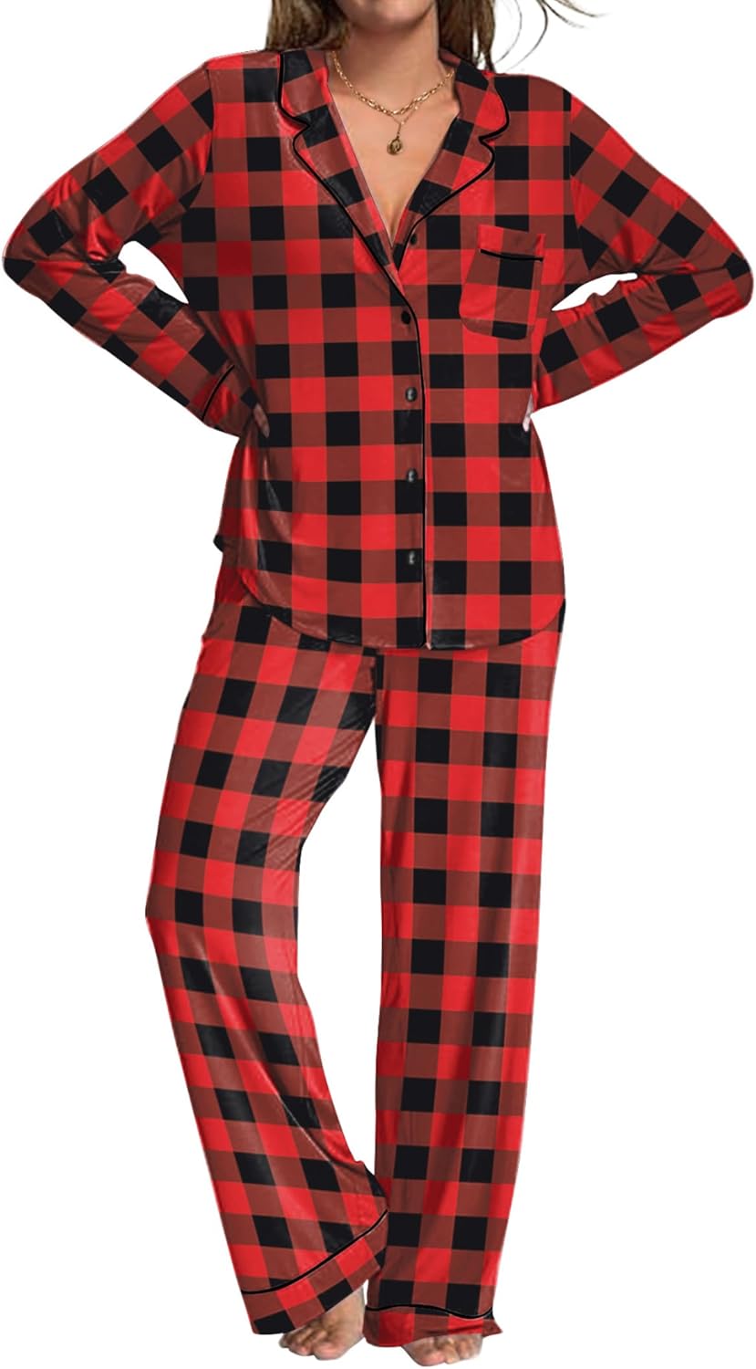 Ekouaer Womens Pajamas Set Soft Long Sleeve Top and Pants