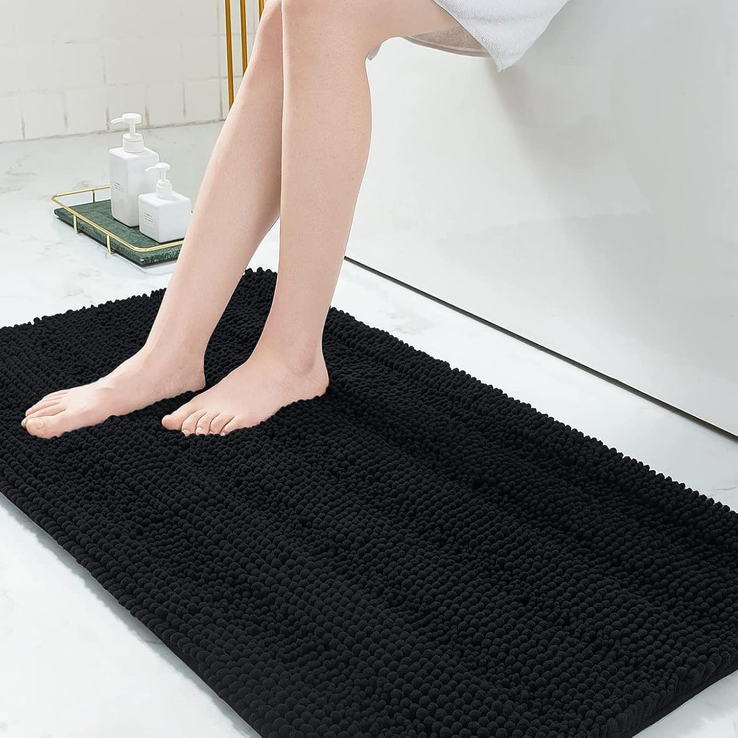 Chenille Striped Bathroom Rugs 59x24, Soft and Absorbent Mats