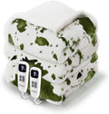Cow Print Heated Blanket King Size Sage - Dual Control, 10 Heat Levels