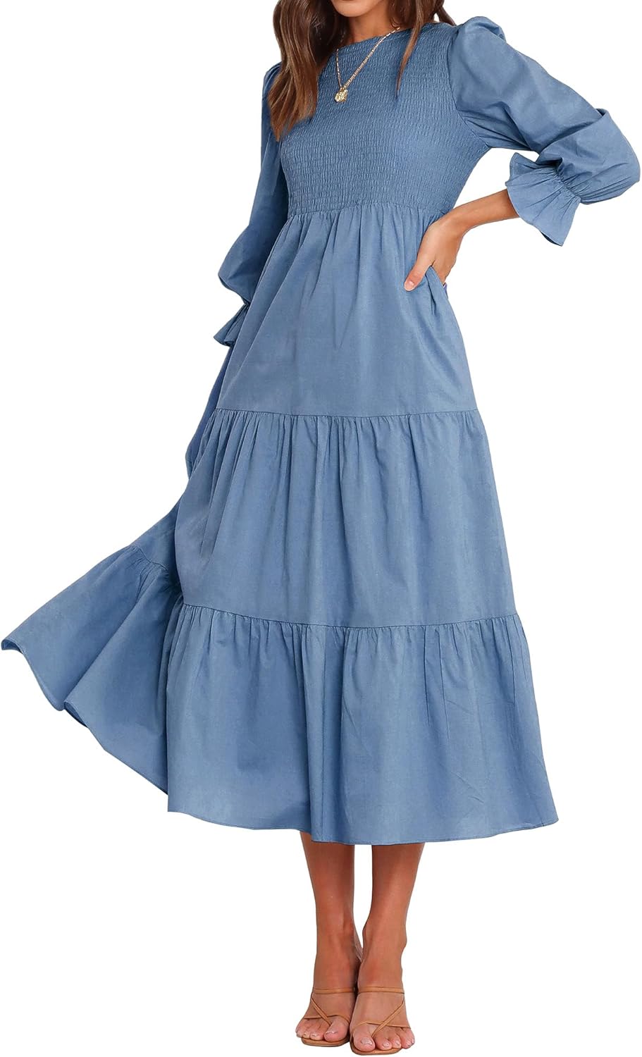 BTFBM Women Casual Long Sleeve Crew Neck Maxi Dress for Fall