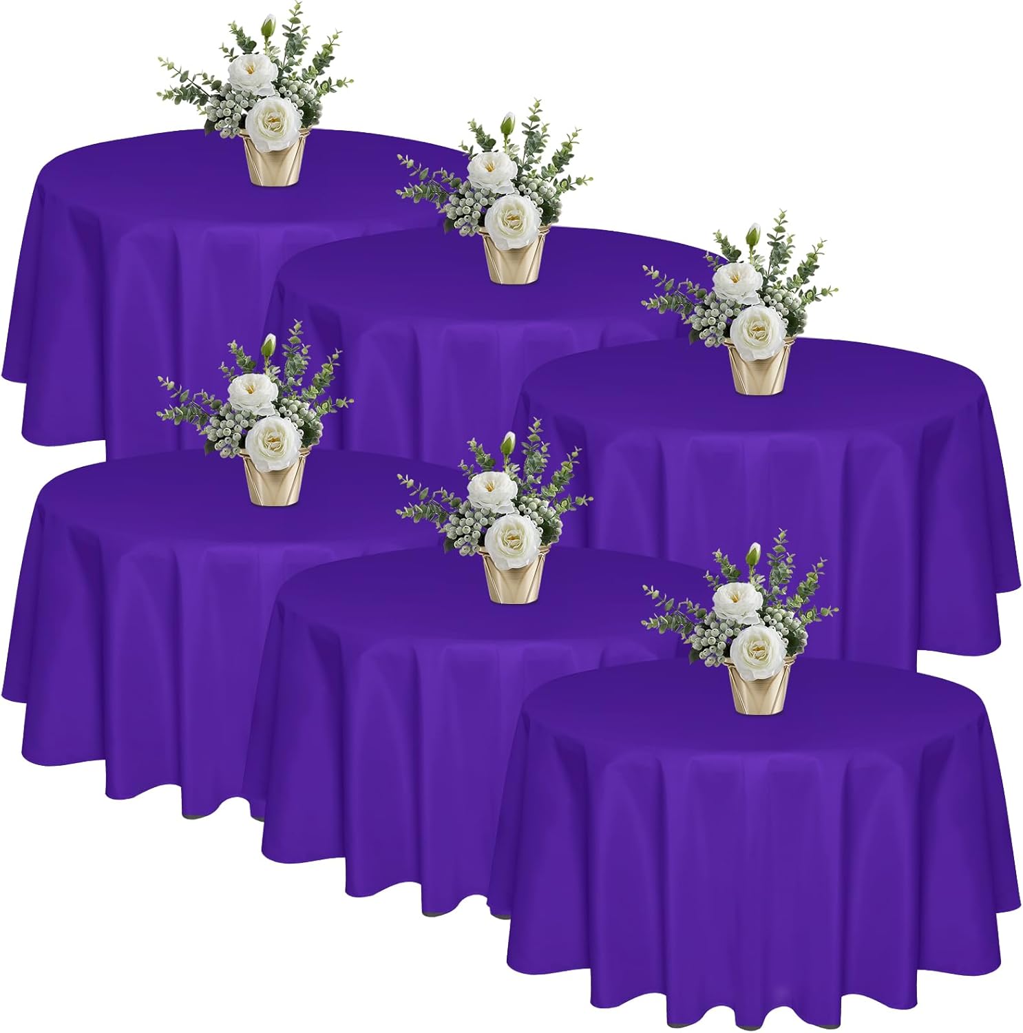6 Pack 120 In Round Purple Tablecloths for Elegant Events