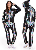 Skeleton Onesie Jumpsuit for Women - Zip Up Masked Halloween