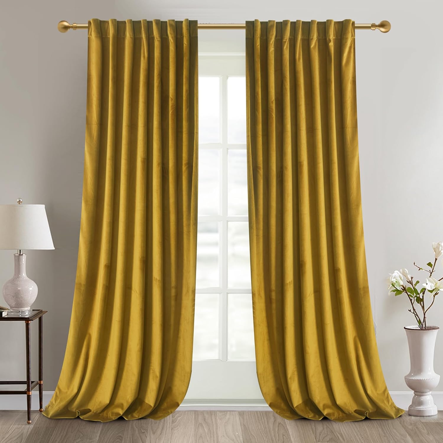 Luxury Soft Olive Yellow Velvet Curtains for Elegant Spaces