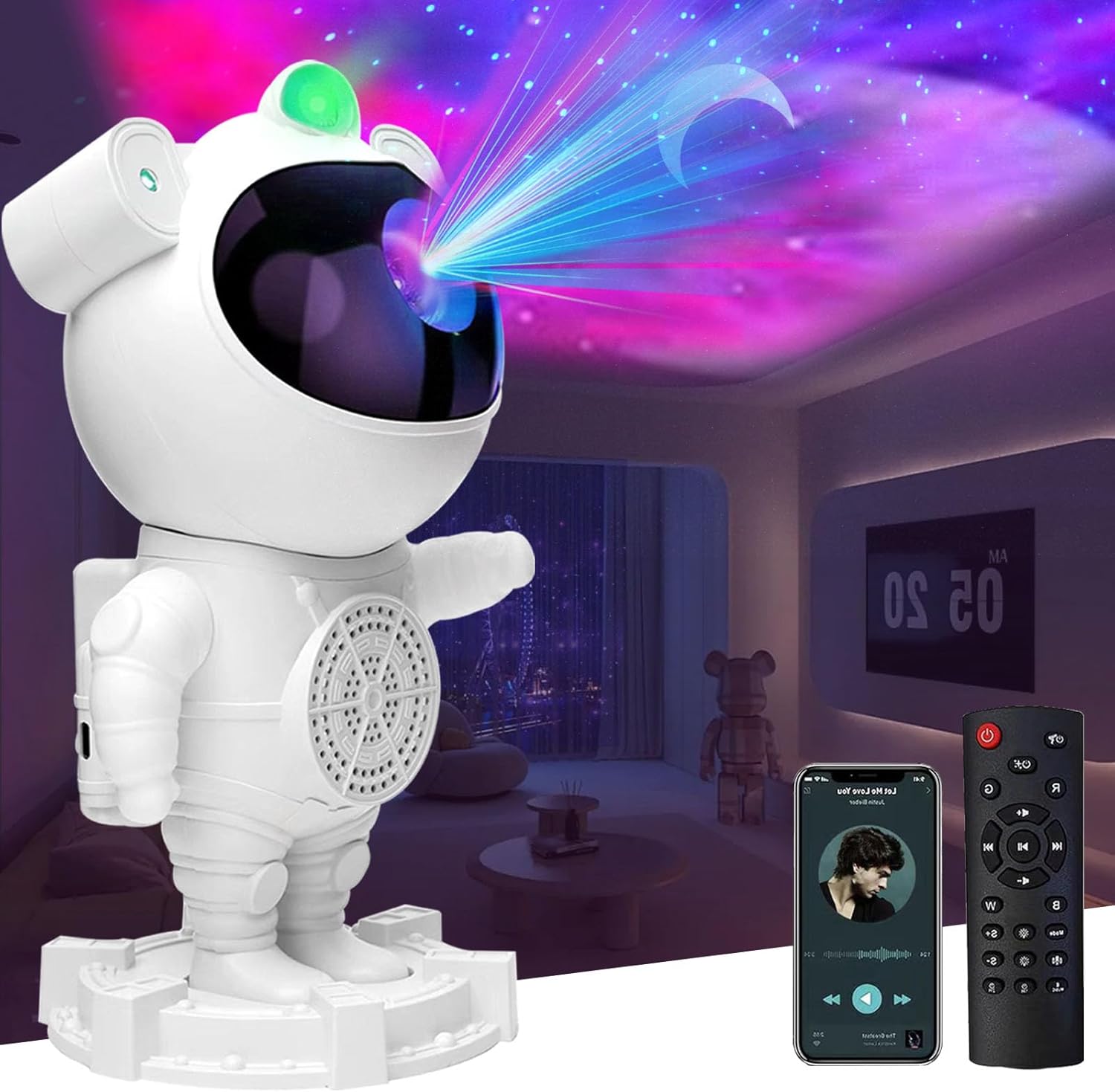 Astronaut Galaxy Projector: Timer, Remote, White Noise, Bluetooth, Moon Lamp