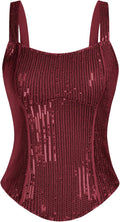 Sequin Tank Tops for Women Bustier Corset Top - Sparkle Slim Party