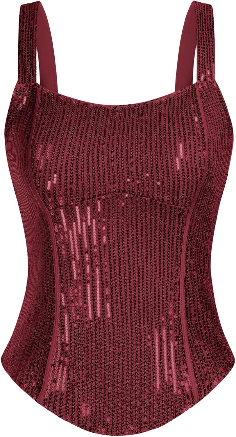 Sequin Tank Tops for Women - Sparkle Bustier Corset Style