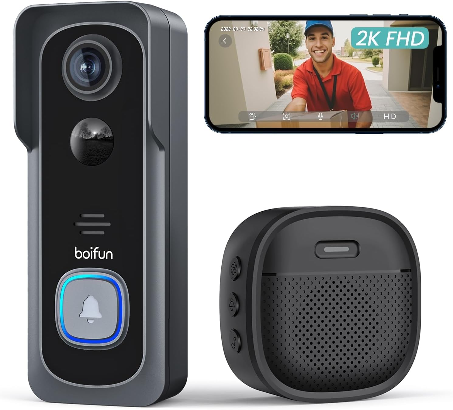 BOIFUN Wireless Doorbell Camera with 2K HD and Night Vision