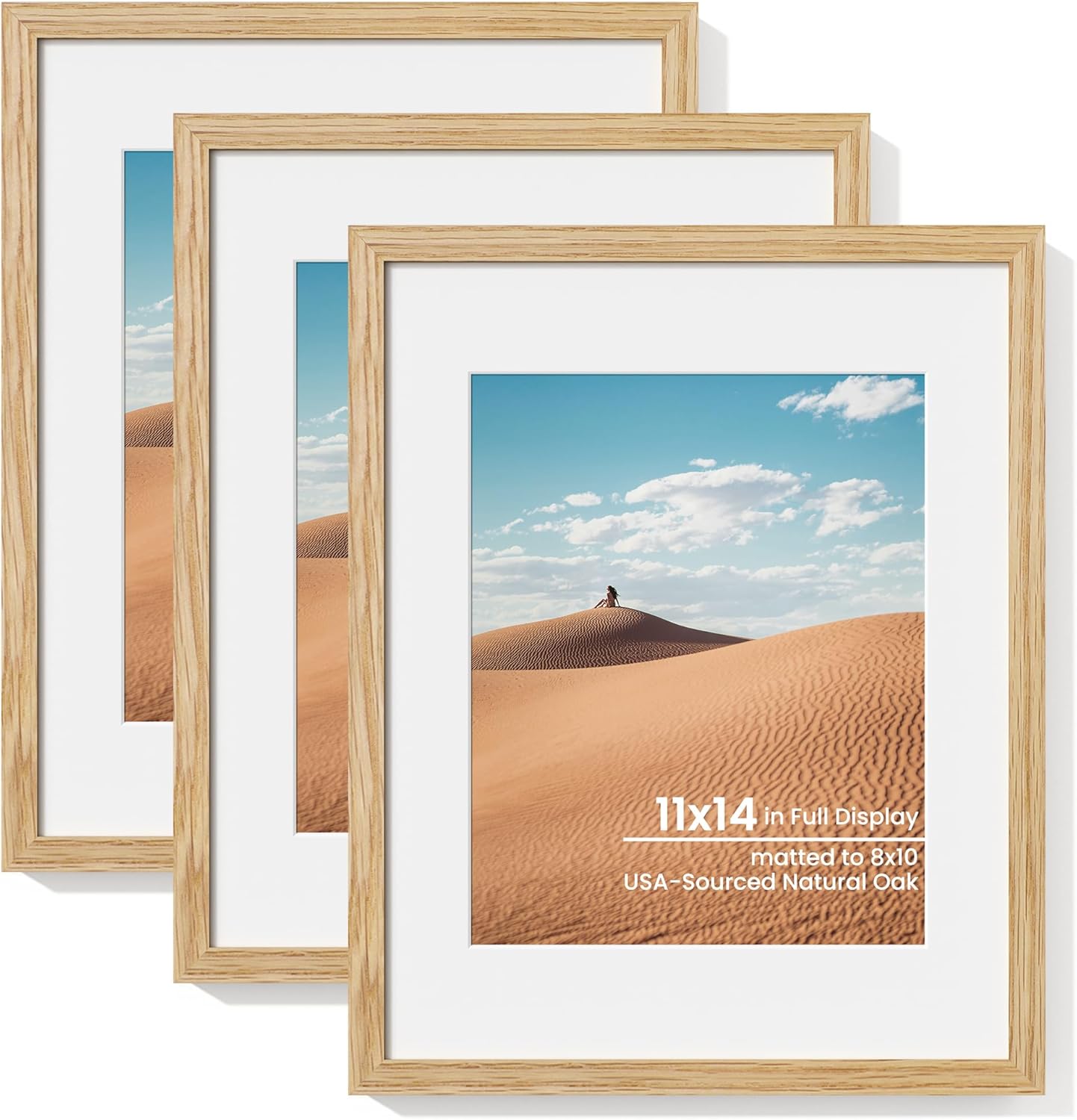 Dreamland 11x14 Picture Frame Set of 3 in Solid Oak Wood