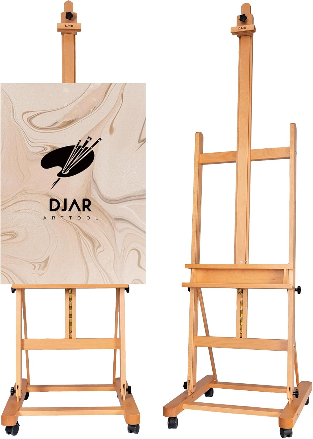 DJAR Wood H Frame Studio Art Easel for Painting on Wheels