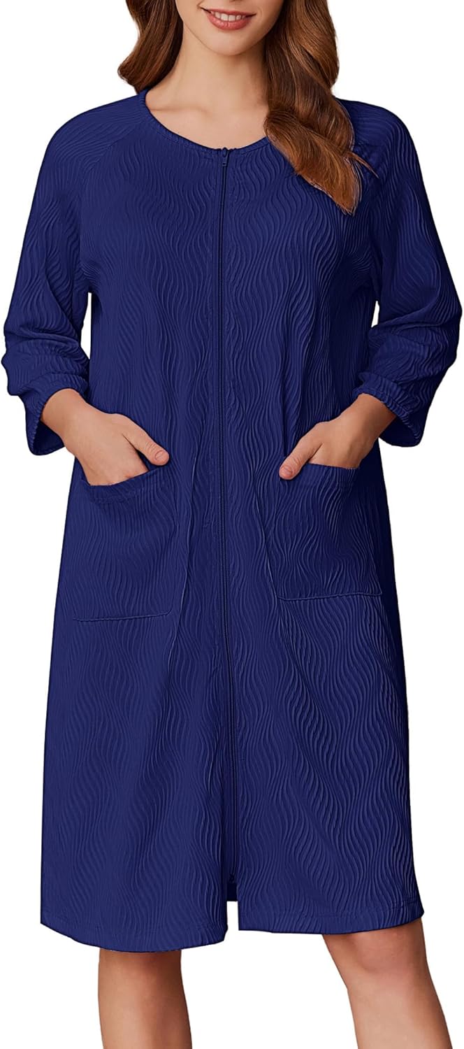 Ekouaer Women Zipper Robes: Lightweight Knee Length Loungewear