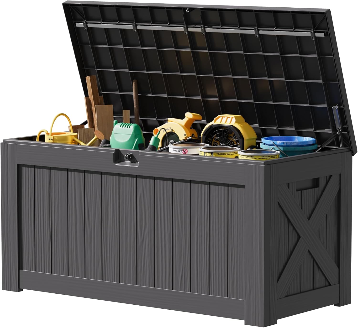 JUMMICO 120 Gallon Resin Deck Box for Outdoor Storage Needs