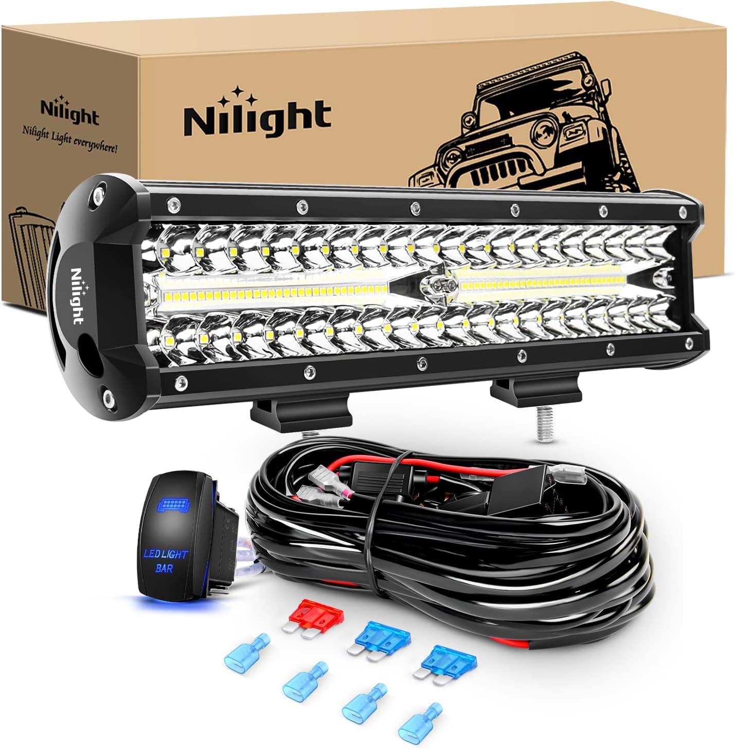 Nilight 12Inch 300W LED Off Road Lights for Trucks and Boats