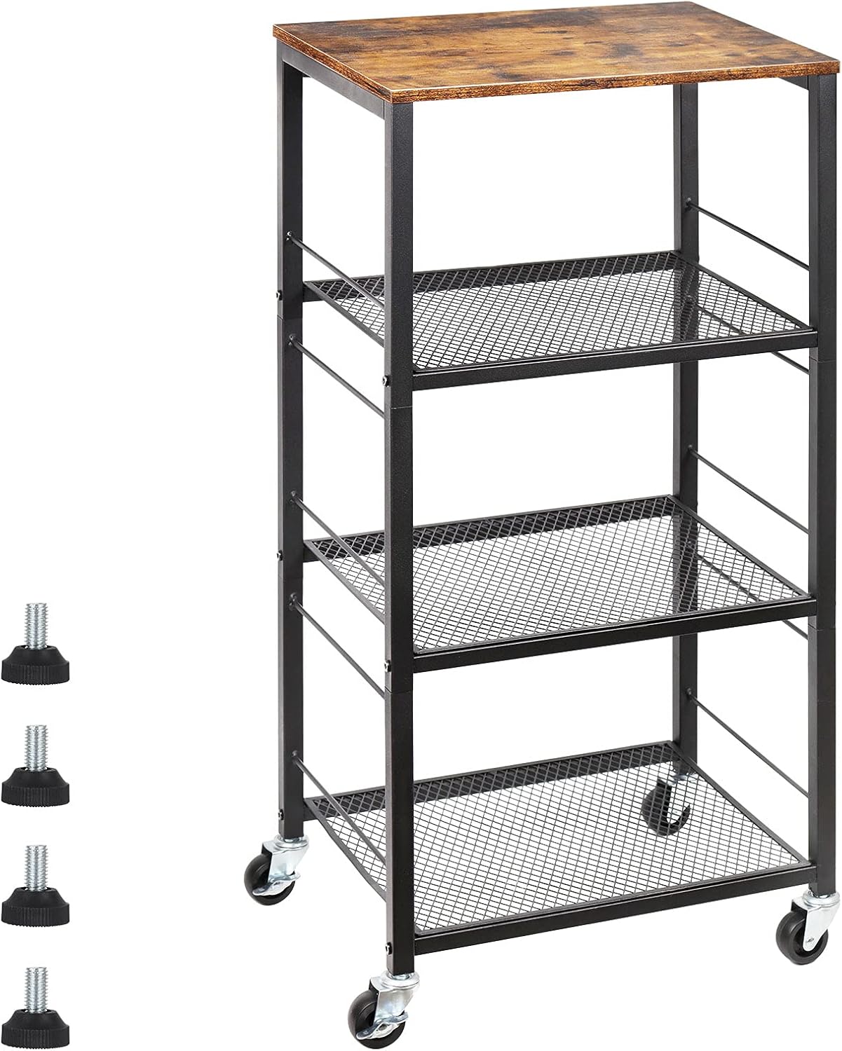 Industrial Wood Kitchen Cart with 4 Tiers - CADUKE