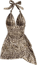 Tie Dye Halter V Neck Mini Dress - Flattering Backless Bodycon HUX