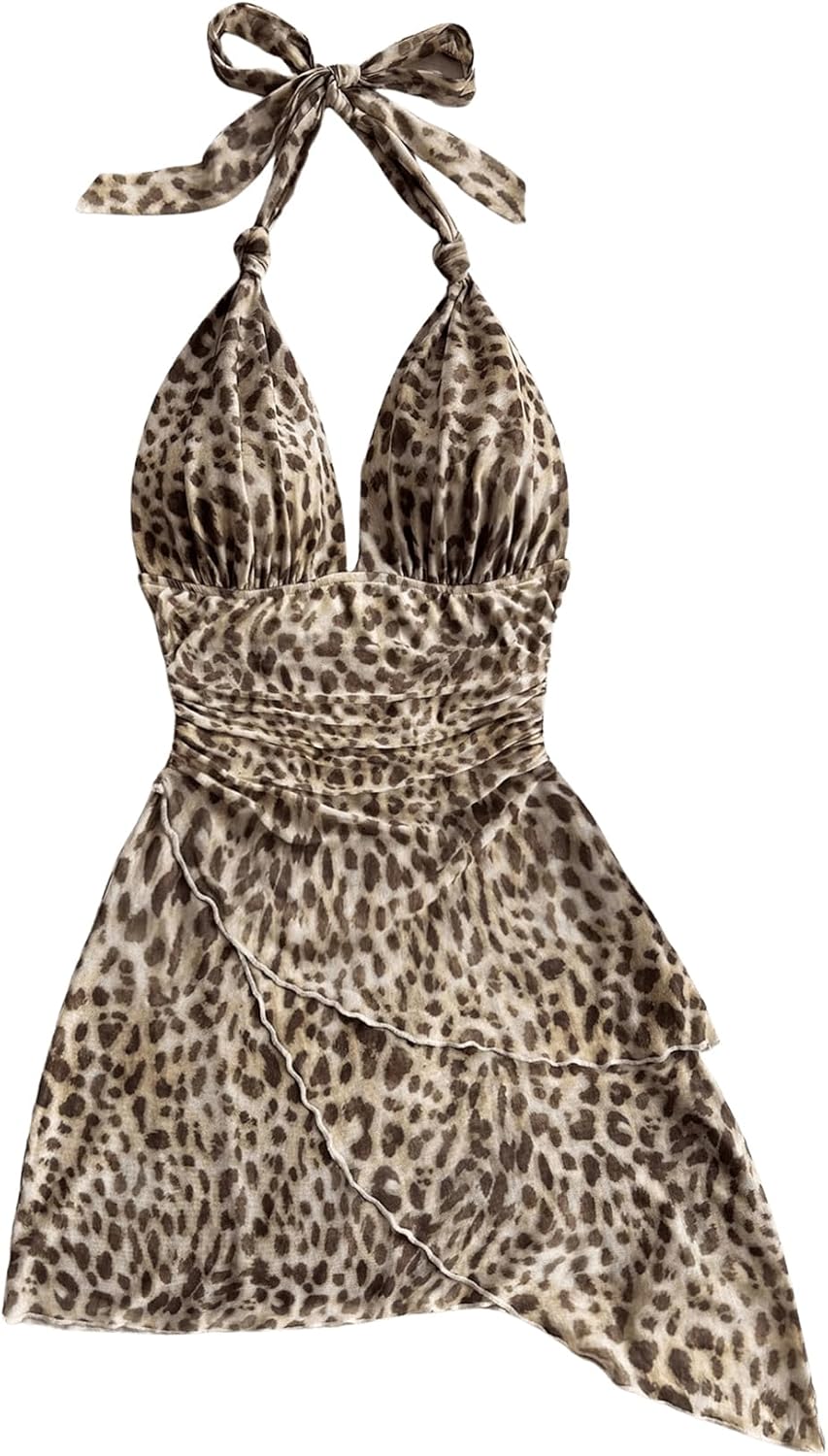 SOLY HUX Women's Sexy Tie Dye Print Halter Mini Dress