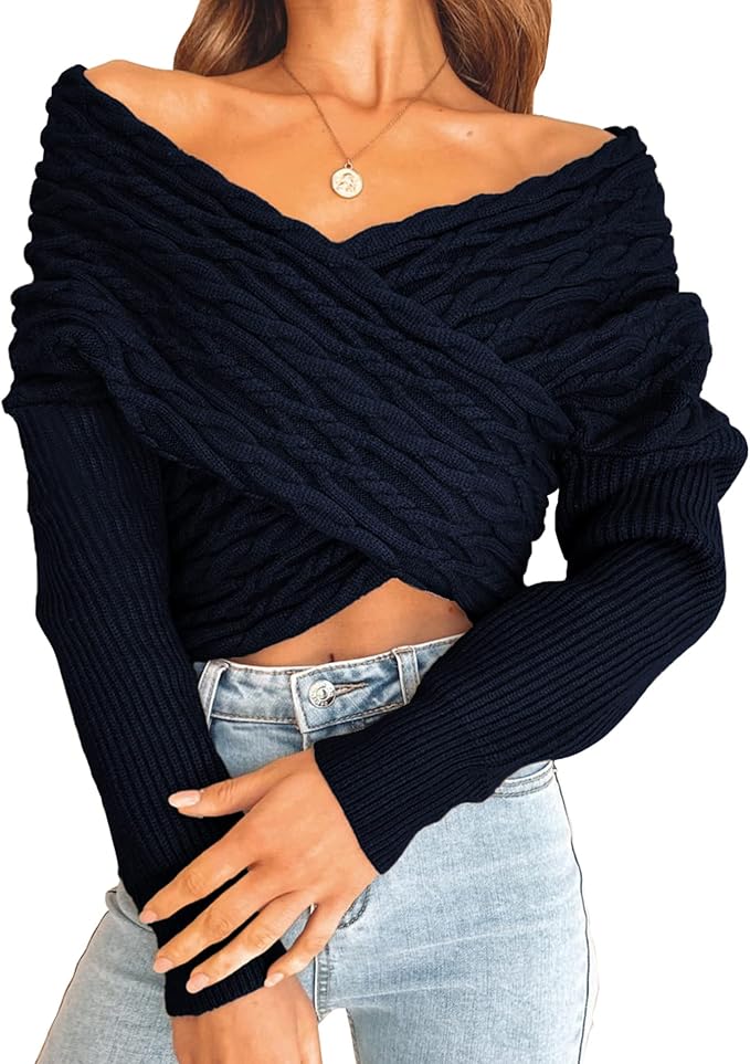 BTFBM Women Casual V Neck Long Sleeve Sweater for Stylish Looks