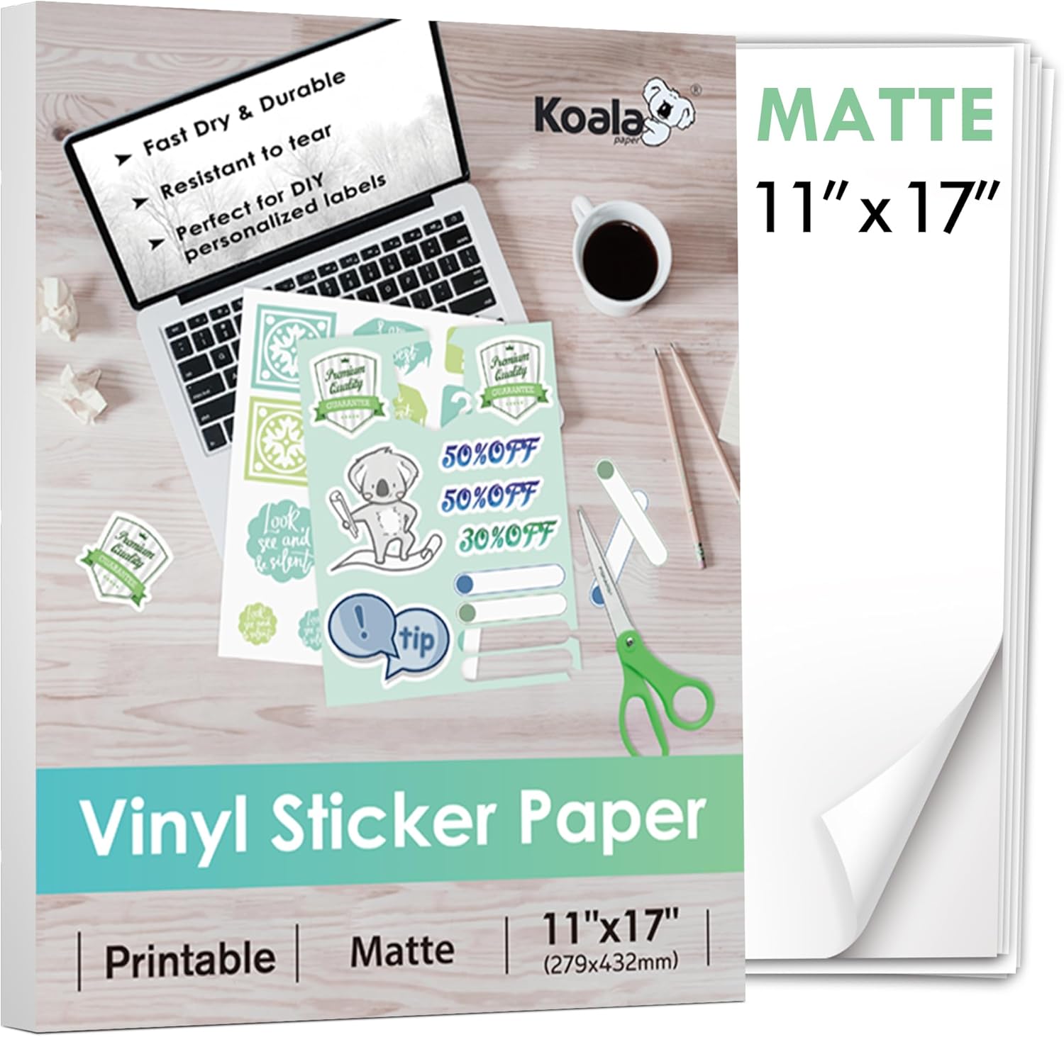 10 Sheets Waterproof Inkjet Sticker Paper - Koala Paper