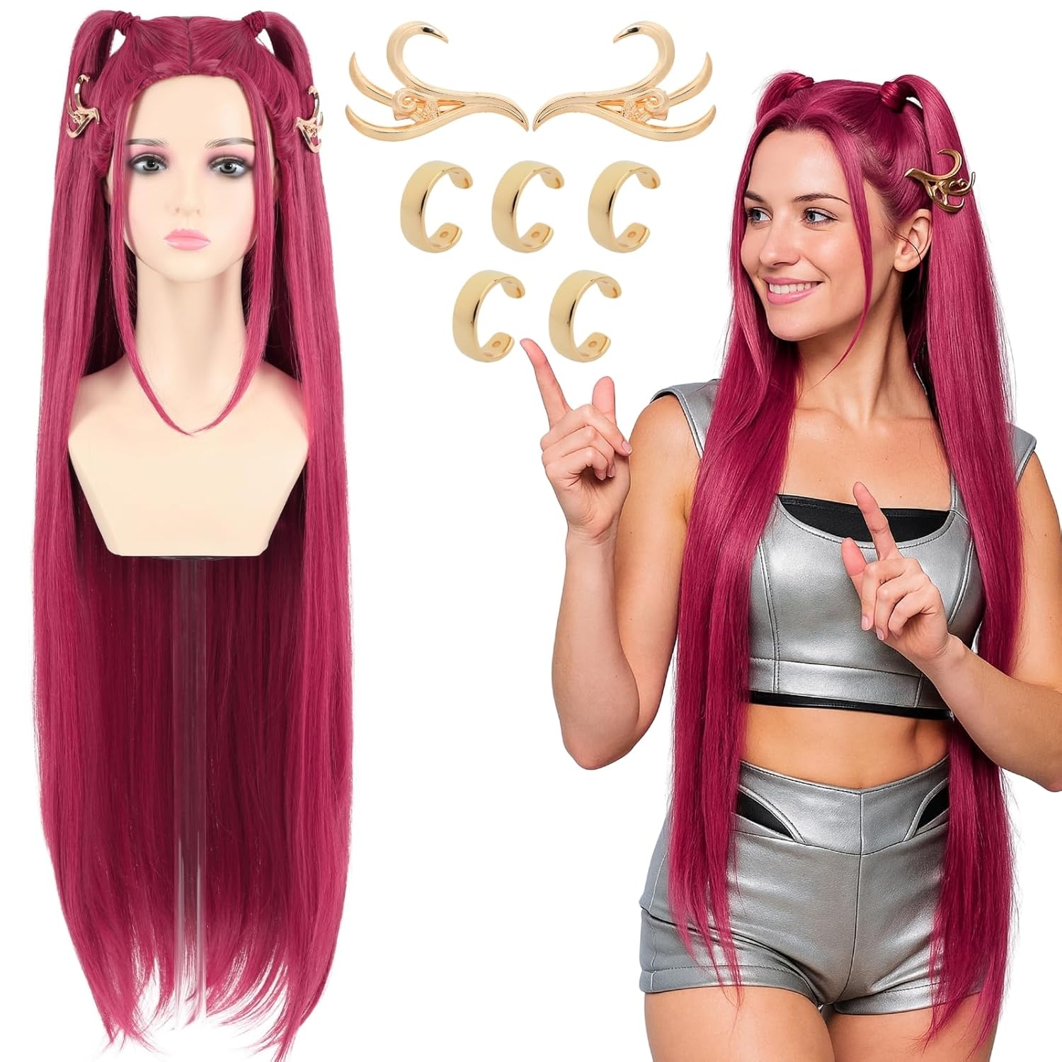 39 Inches Long Red Anime Costume Wig for Cosplay and Halloween