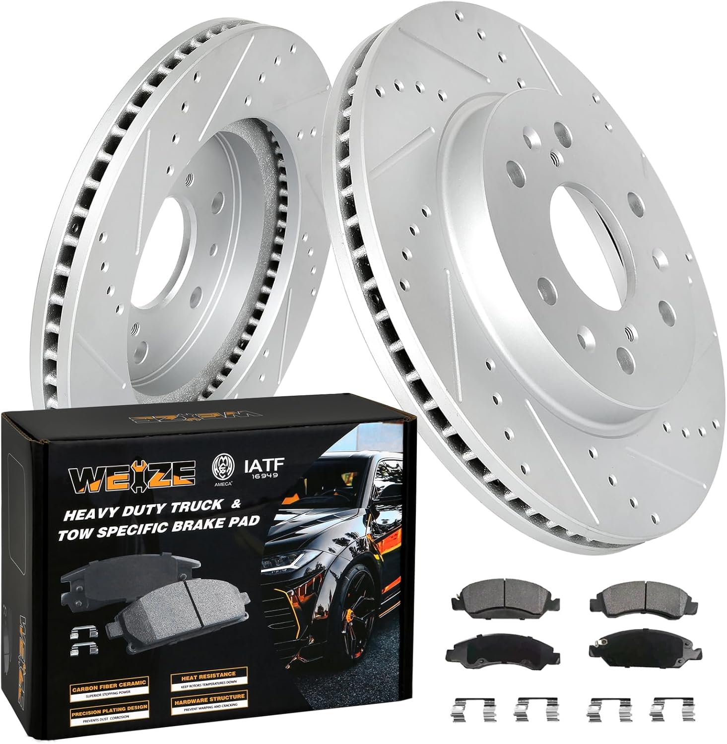 WEIZE Front Disc Brake Pads and Rotors Kit for Truck & Tow