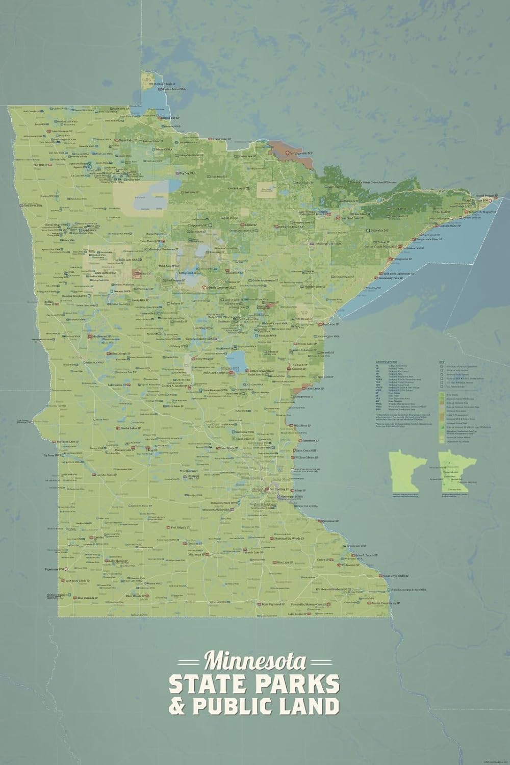 Minnesota State Parks & Public Lands Map Poster for Nature Lovers