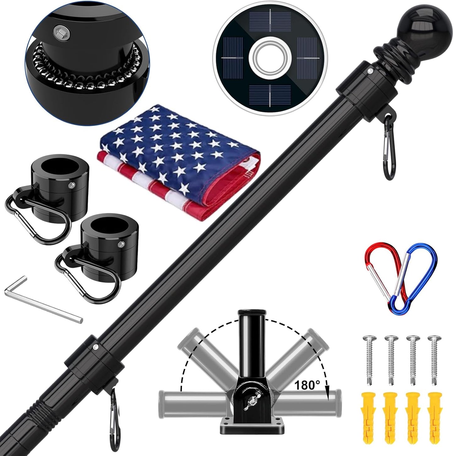 ZMTECH 5FT Flag Pole Kit with Solar Light and American Flag