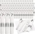 Supernal 120pack Silver Plastic Silverware with Napkins - Party Ready