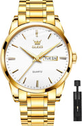 Classic Men's Stainless Steel Watch with Date - Gold Accents