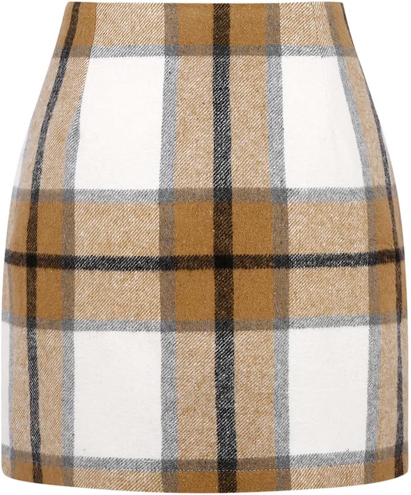 Plaid Mini Skirt for Women High Waist A Line Bodycon Pencil Skirt