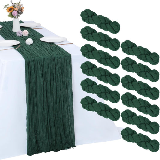 12 Pack Emerald Green Cheesecloth Table Runner for Elegant Decor