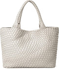 Woven Shoulder Bag for Women - Soft Vegan Leather Top Handle Tote