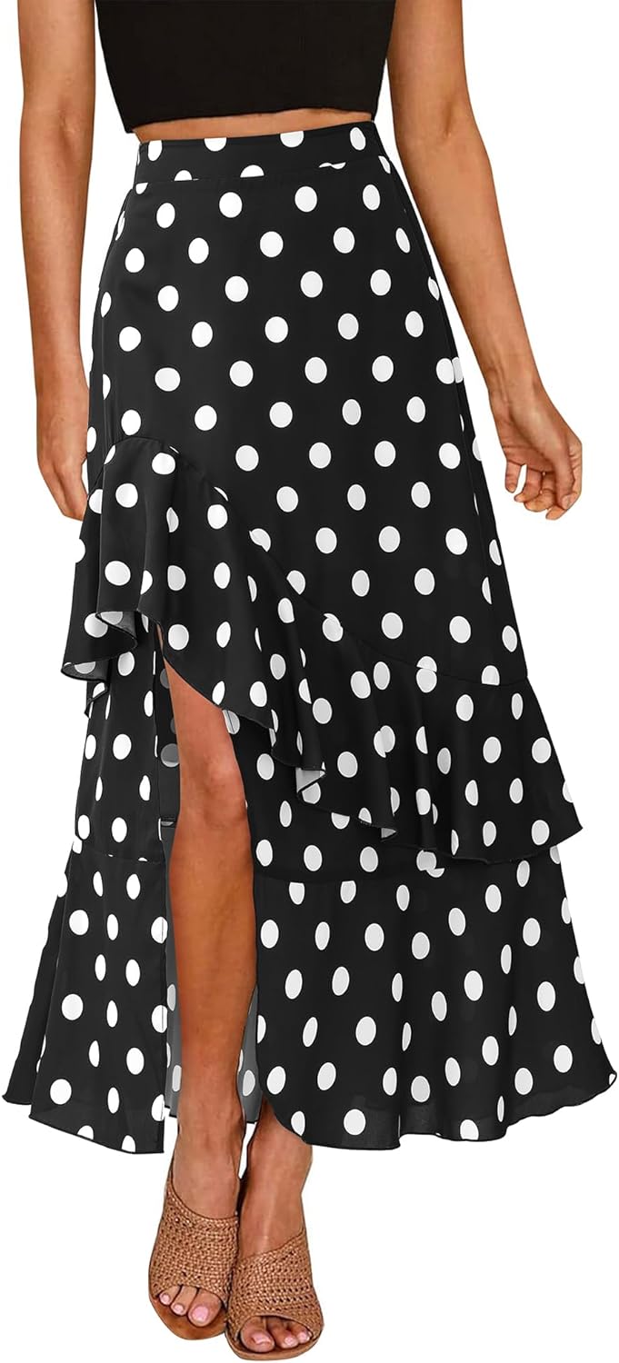 BTFBM Women Boho Long Skirts Dress Floral Print High Low Style