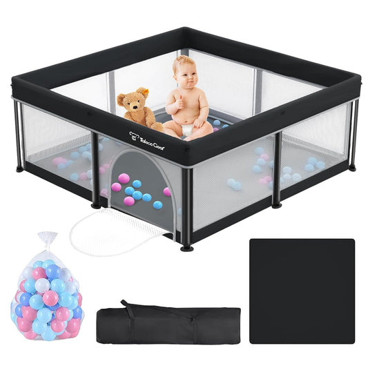 Yozoia Foldable Baby Playpen: 50''x50'' w/Gate & 50 Ocean Balls