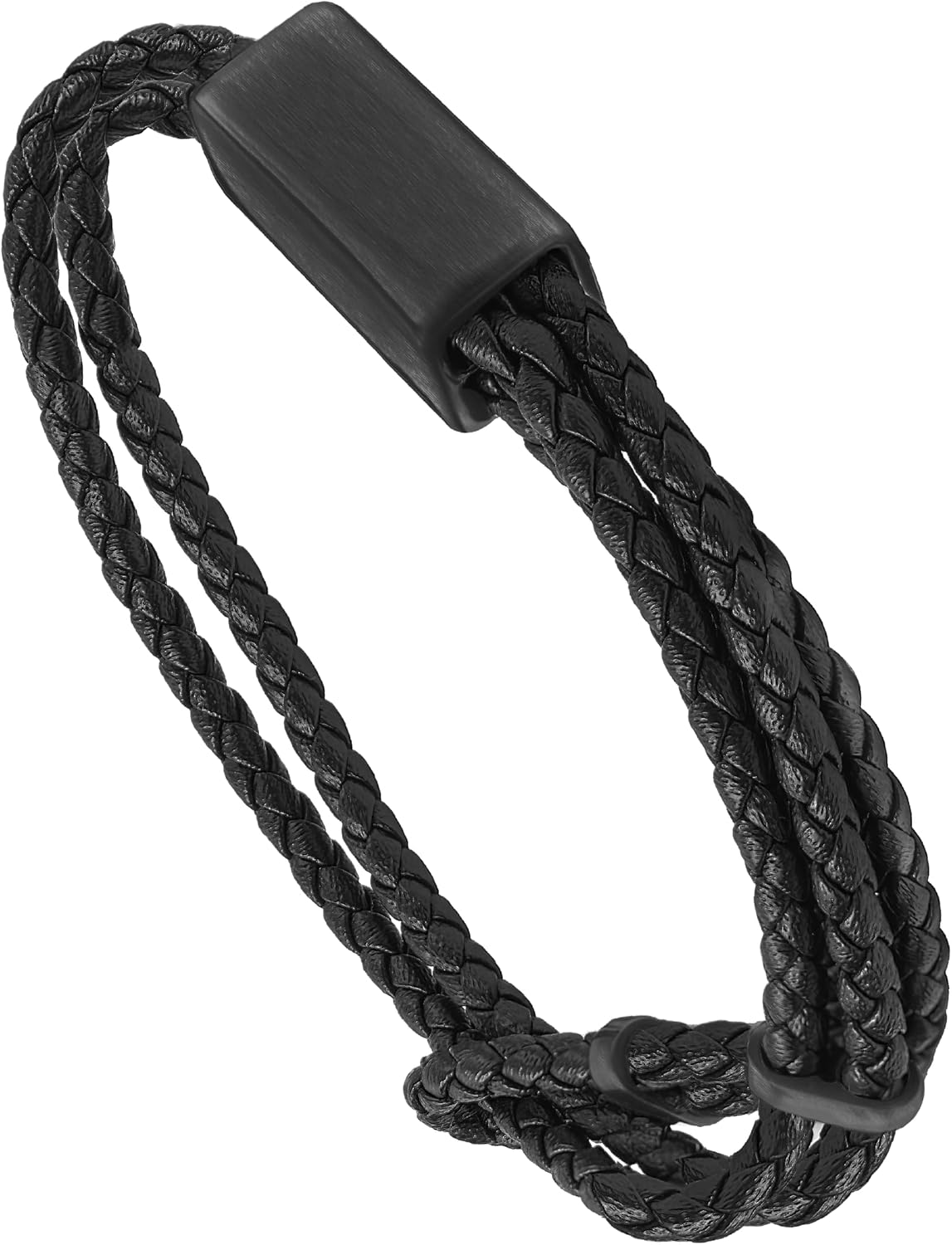 Men's Adjustable Black Leather Bracelet | Refined Steel Slider