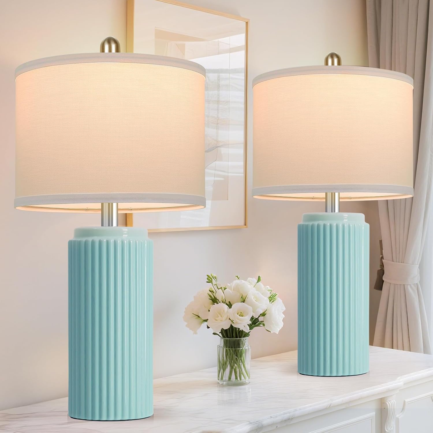 23.5 Light Green Coastal Table Lamps Set of 2 for Bedroom