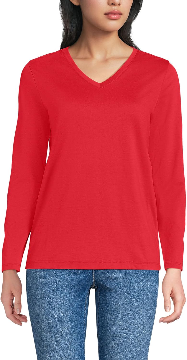 Relaxed Supima Cotton Long Sleeve V-Neck T-Shirt for Women