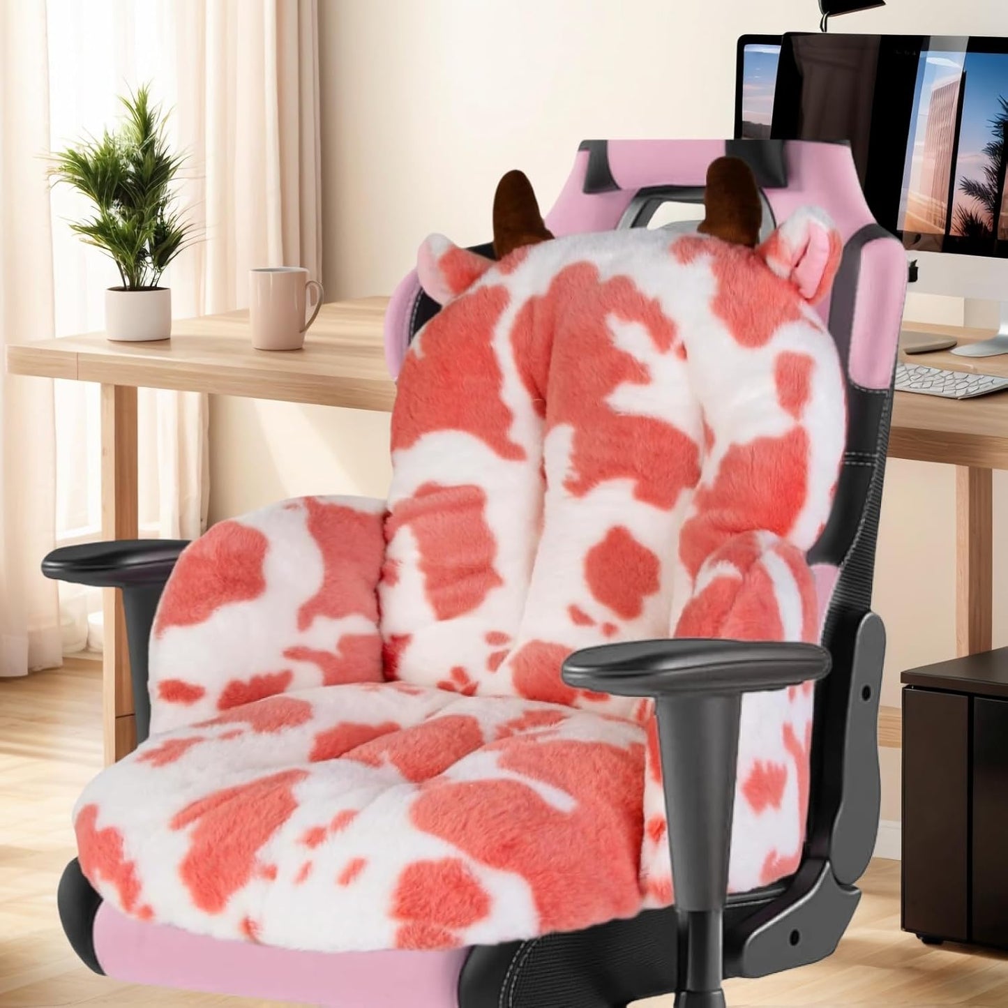 Kawaii Pink Cow Chair Cushion: Comfy Seating for Adults & Pets