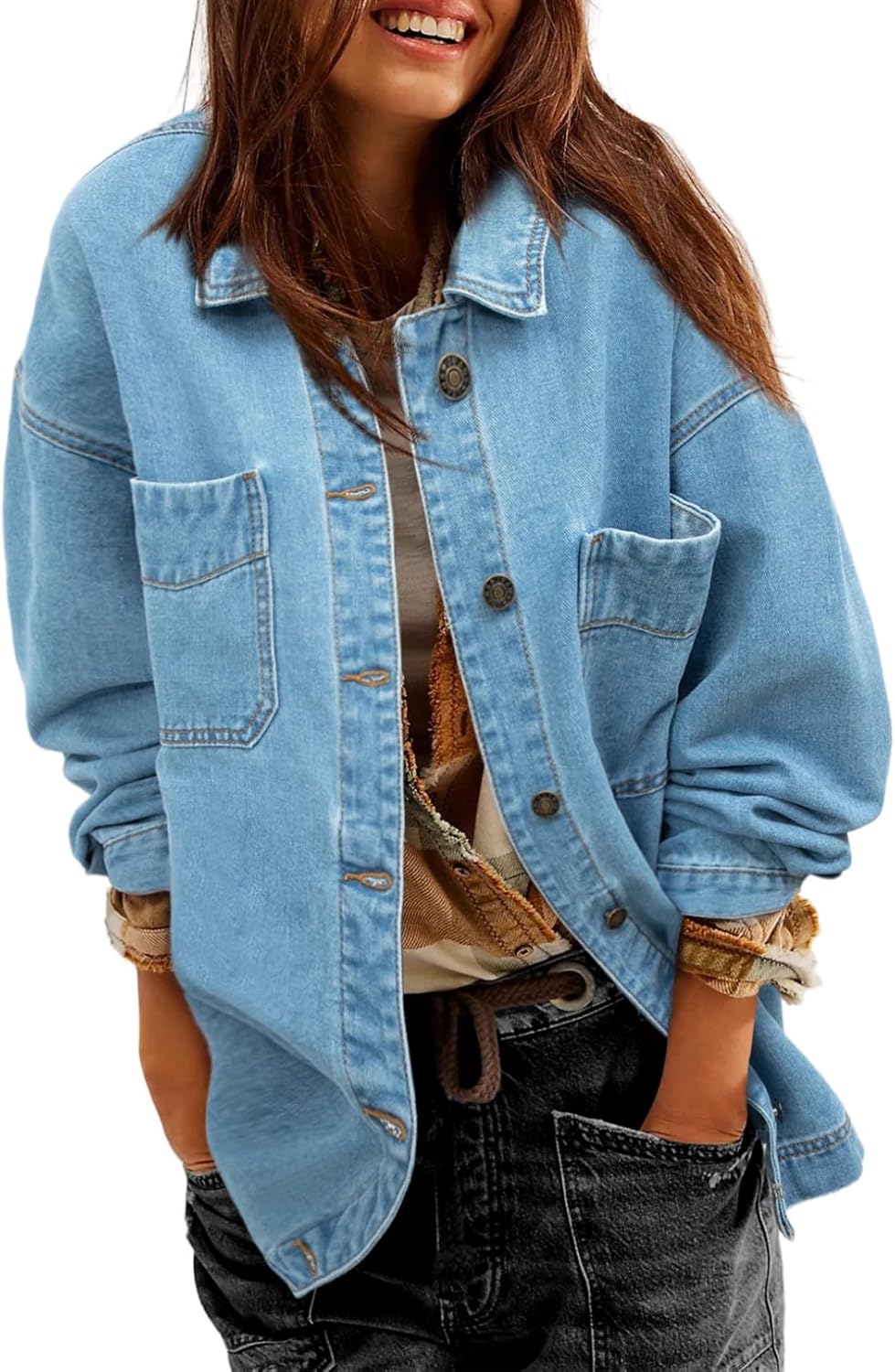 Oversized Boyfriend Jean Jacket for Women - Trendy Denim Style