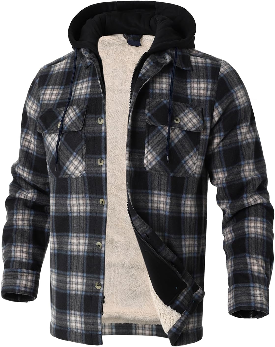 Heavy Thick Flannel Plaid Jacket Sherpa Fleece Lined Hoodies