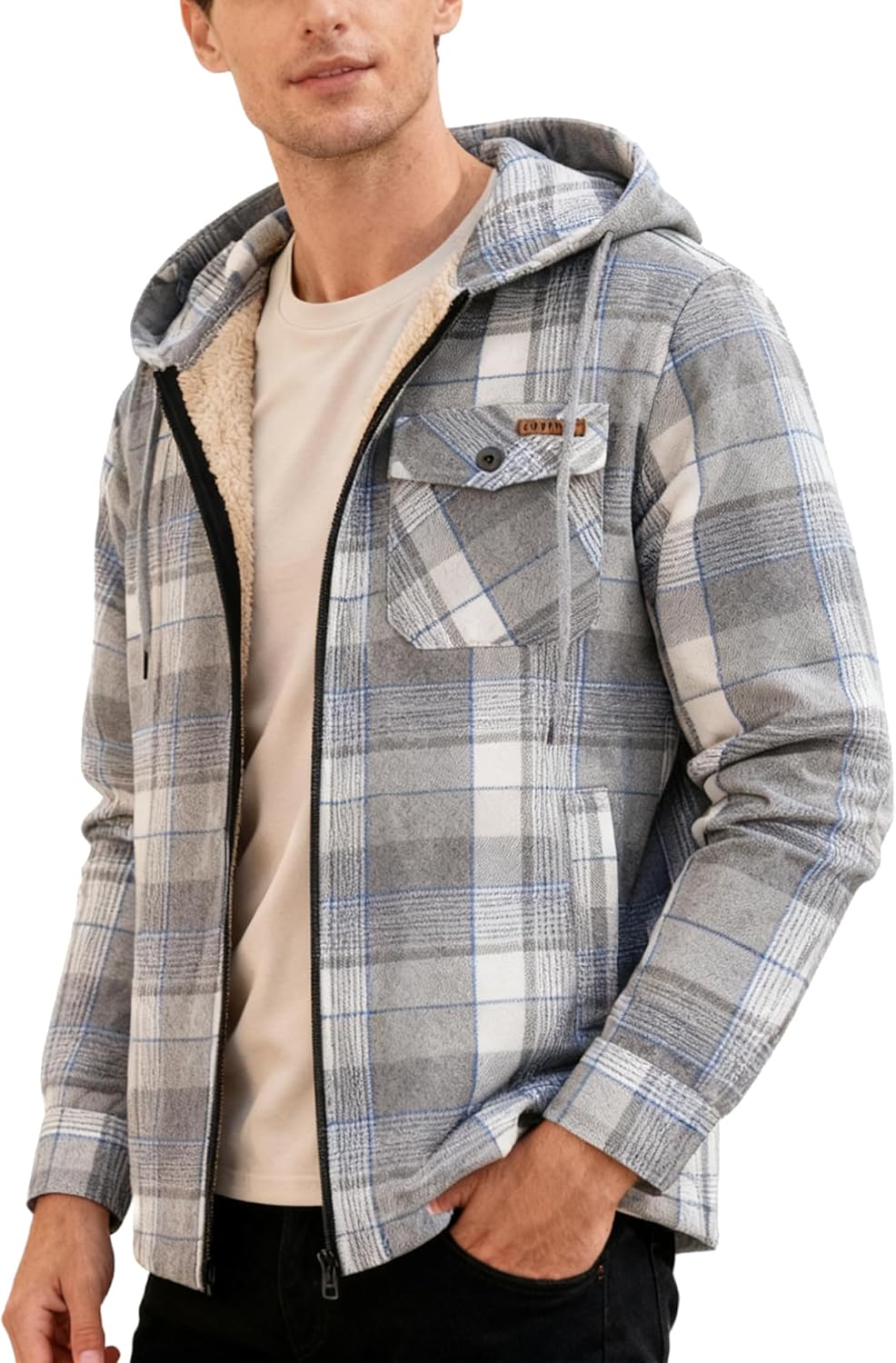 ZITY Flannel Jacket for Men - Warm Sherpa Lined Hoodie