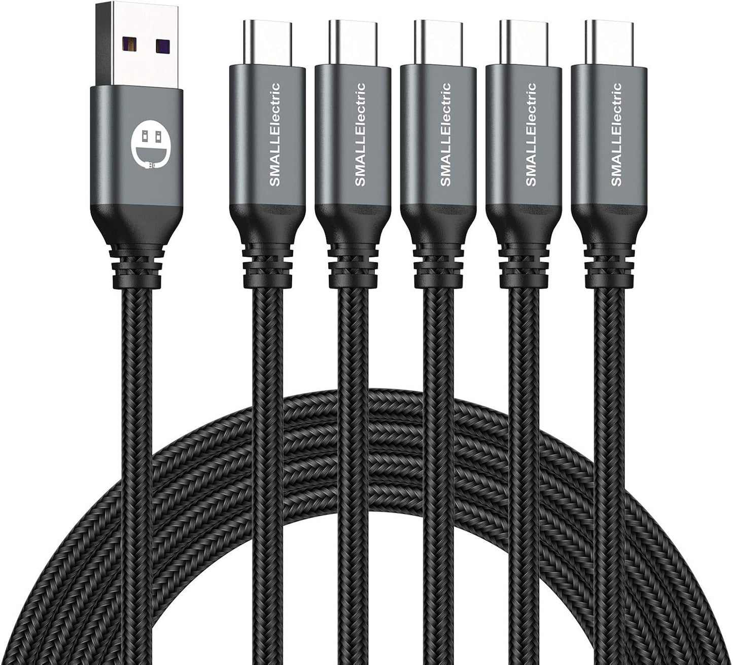 SMALLElectric 5pk 6ft Braided USB-C to A Cables 3A Fast Charging