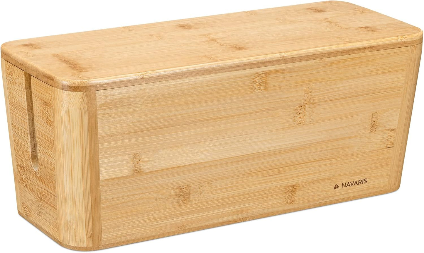 Organize with Style: Navaris Bamboo Cable Tidy Box - 15.5 x 6.3
