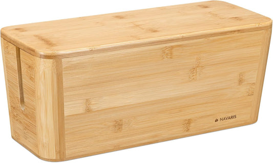 Organize with Style: Navaris Bamboo Cable Tidy Box - 15.5 x 6.3