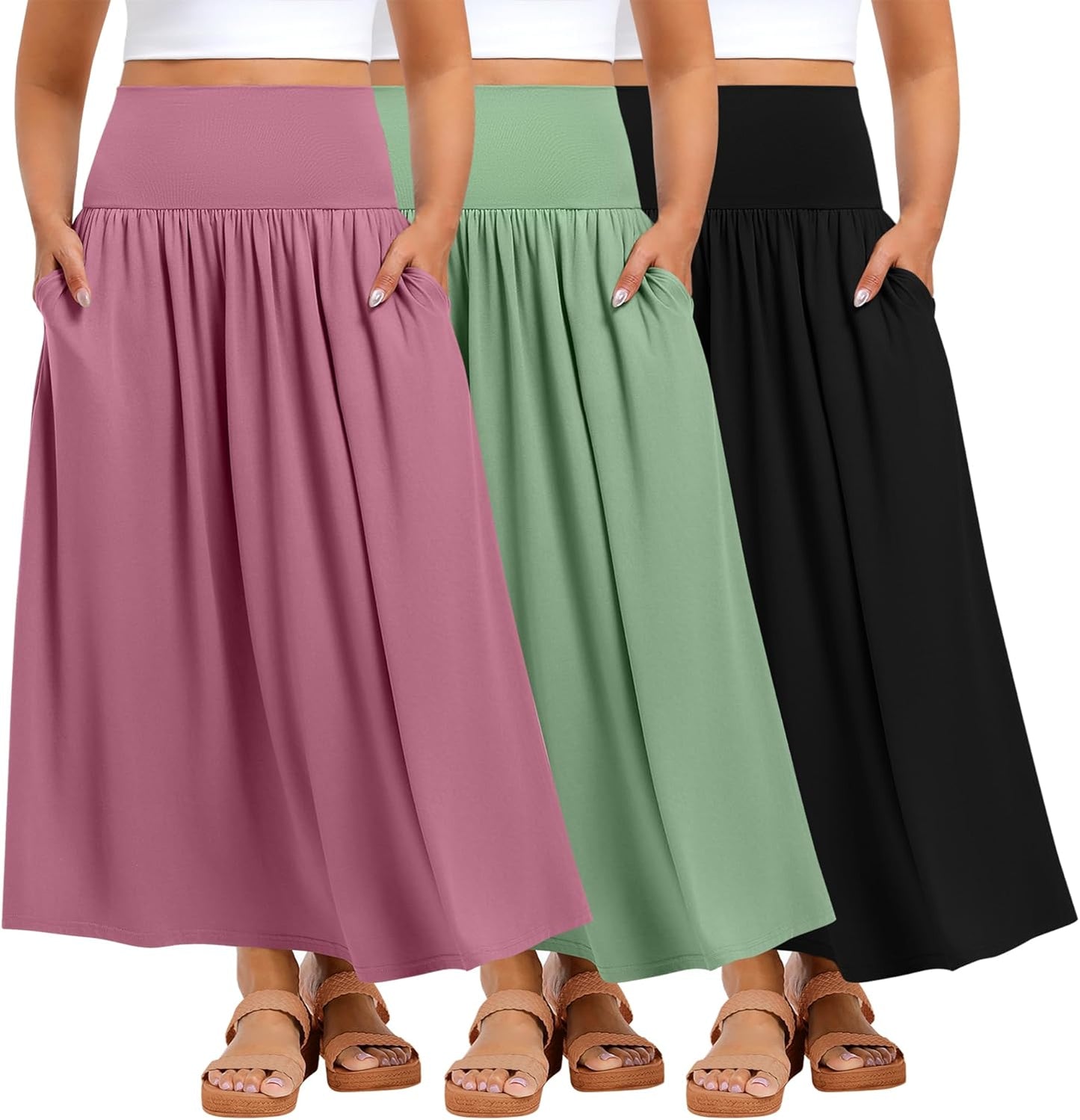 Plus Size Maxi Long Skirts for Curvy Women - 3 Pack Set