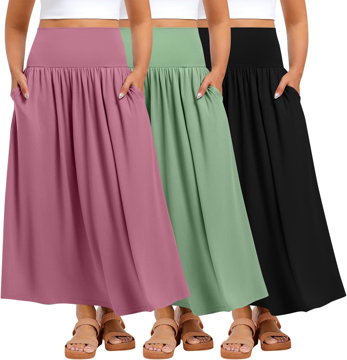 Plus Size Maxi Long Skirts for Curvy Women - 3 Pack Set